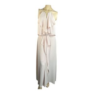 BCBGMAXAZRIA Janisa Pale Blush Ruffle Front Halter Maxi Keyhold Back - Size M